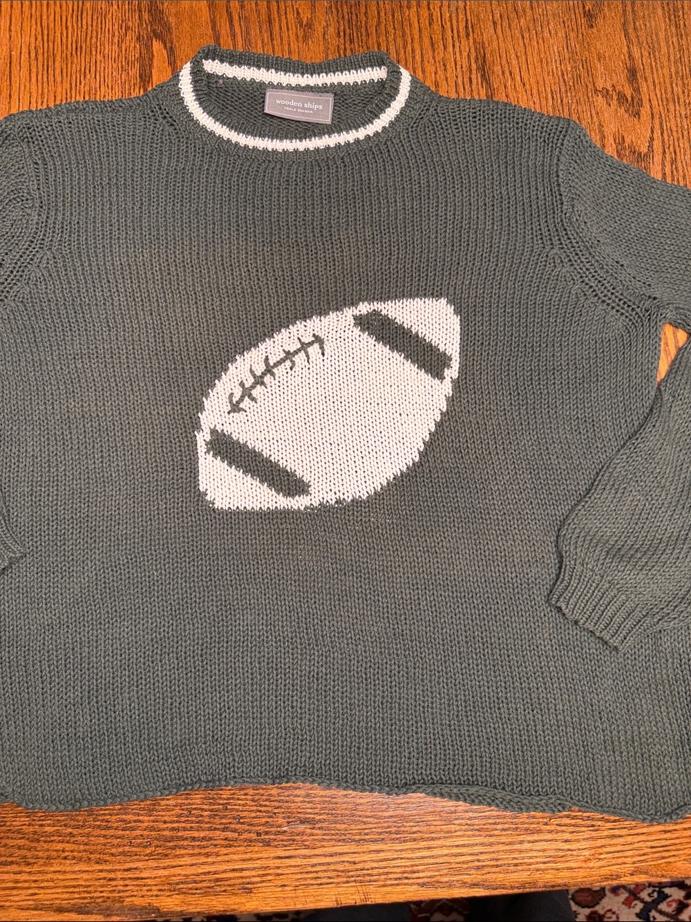 Football boxy Graphic Sweater Wooden Ships S/M Green Cotton Knit Game Day